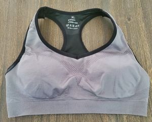 Grey black sports bra size XL fits more like L